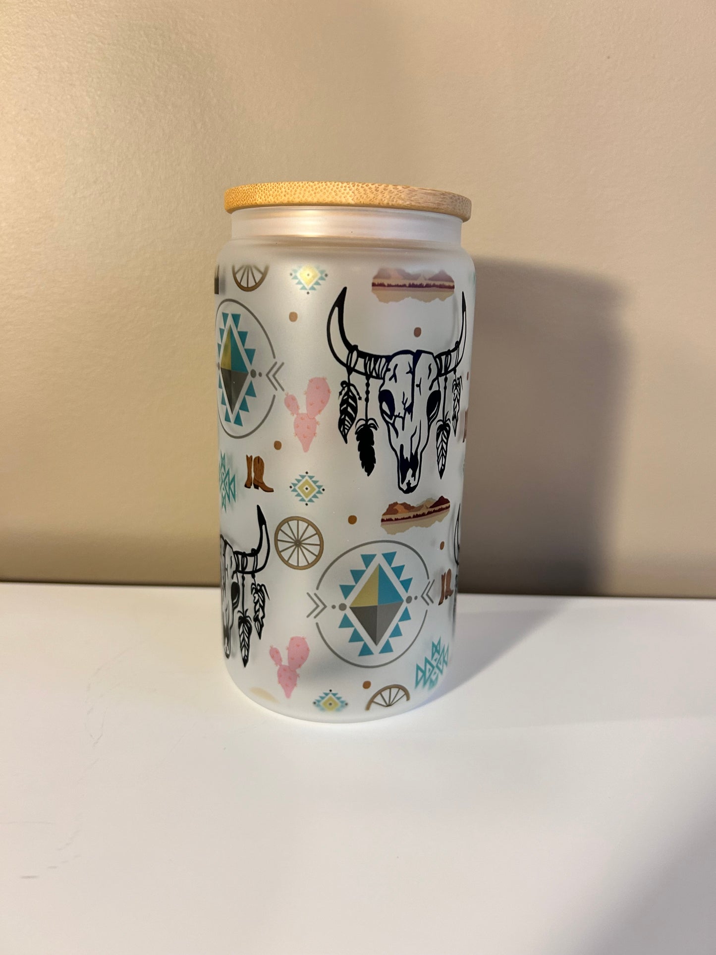 Cow Girl Glass Cup with lid and straw