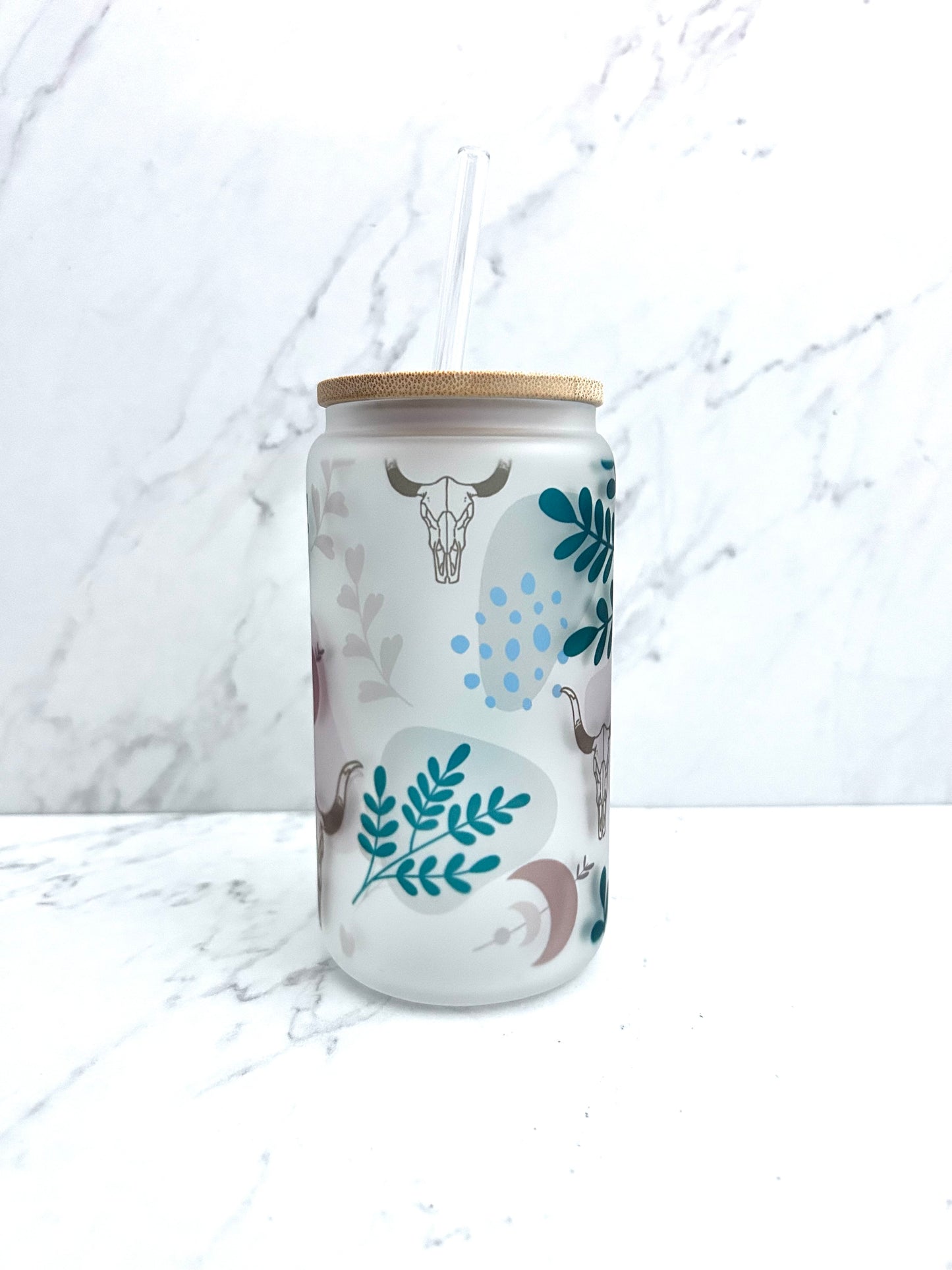 Cow Girl Glass Cup with lid and straw