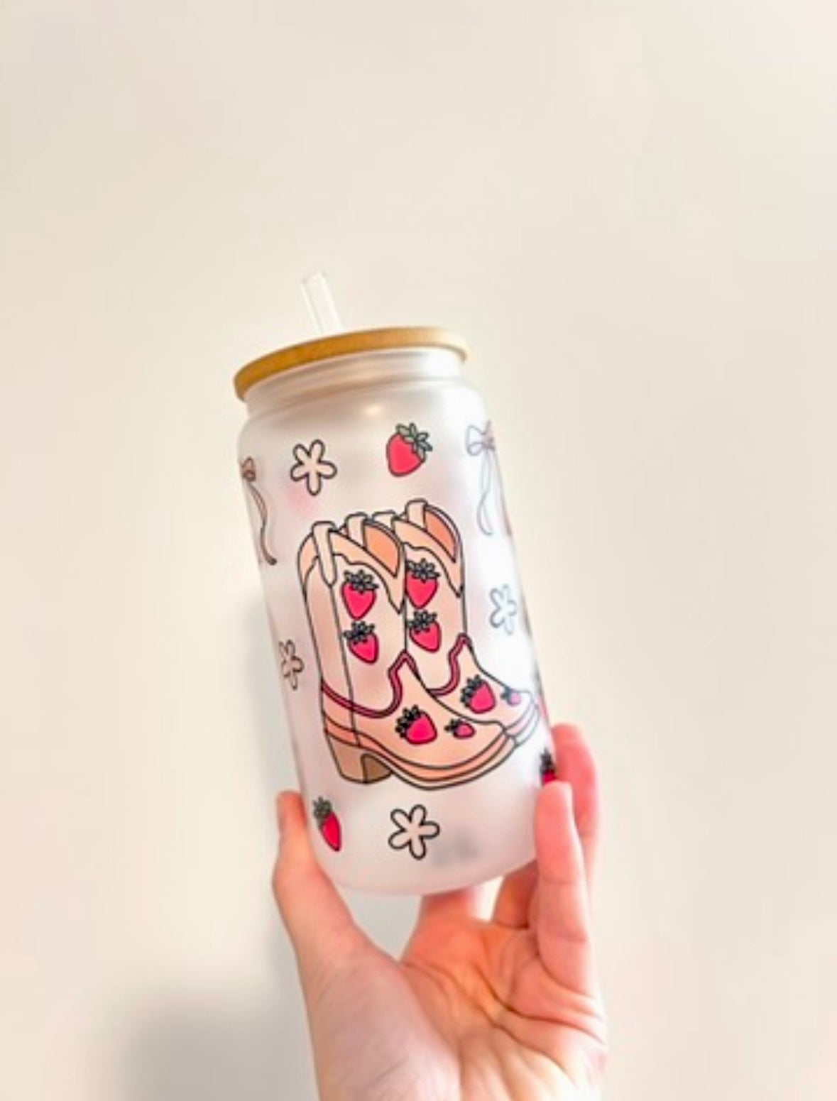 Bows, Boots, Berry Sublimation Glass Can Cup