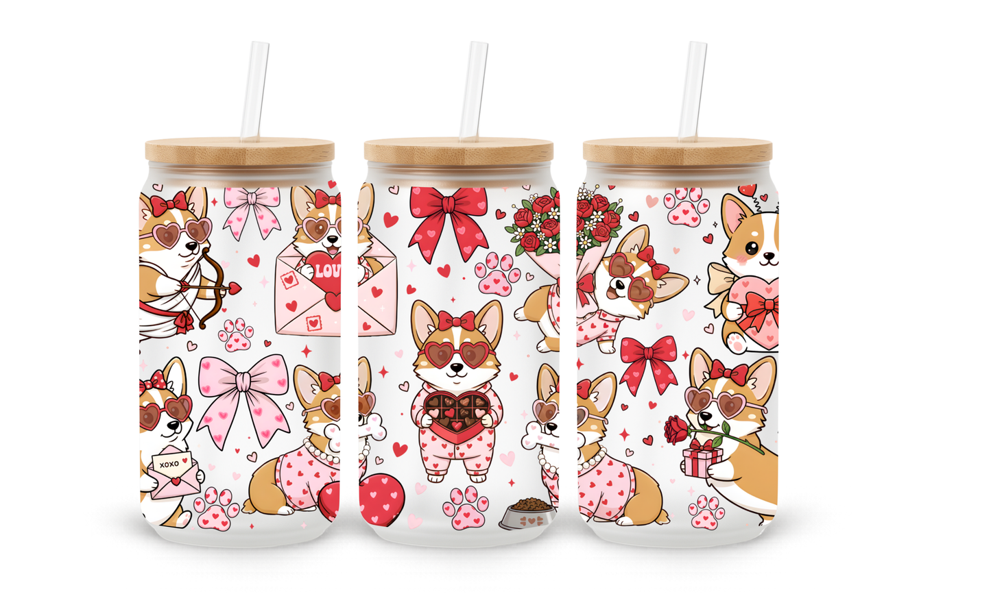 Heart Corgi Glass Cup