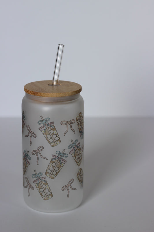 Ice Coffee Glass Cup with lid and straw