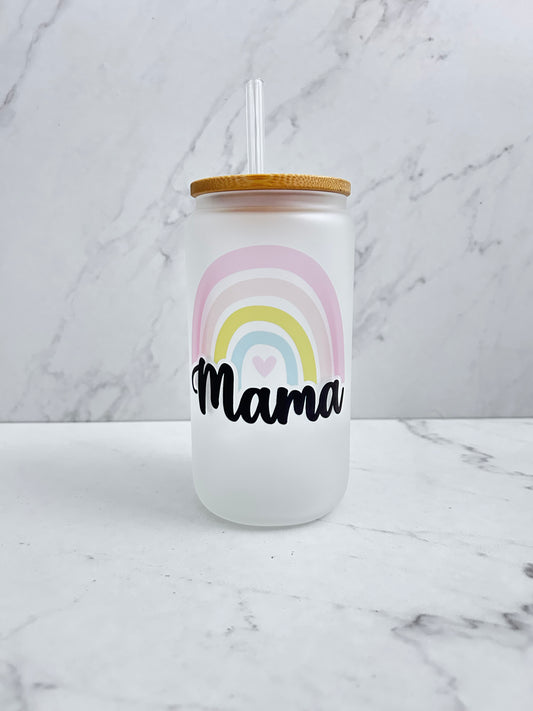 Mama Glass Cup with lid and straw