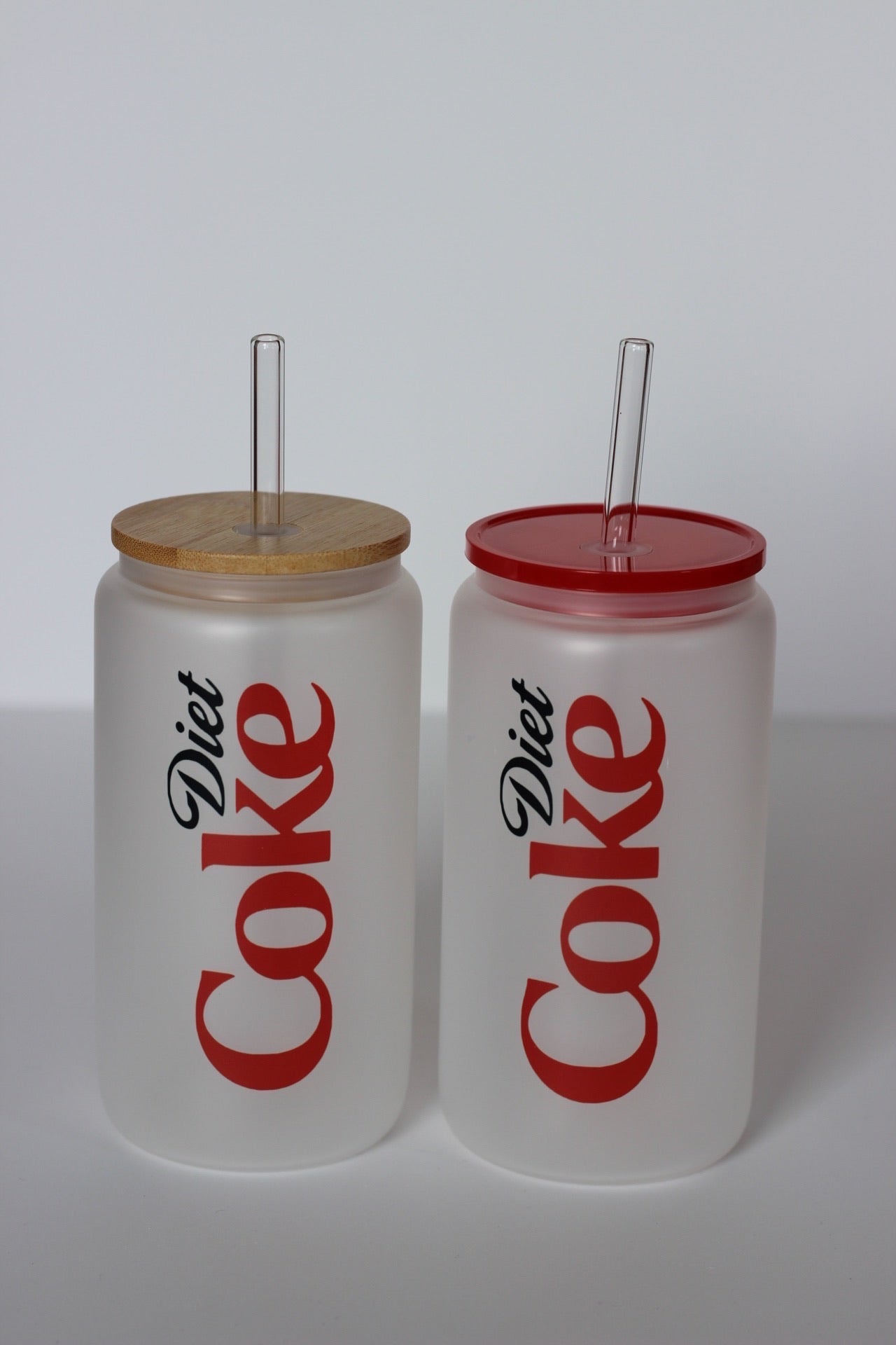 Diet Coke Glass Cup with lid and straw