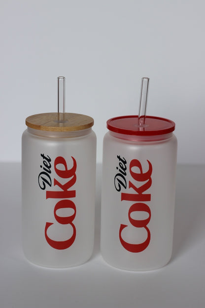 Diet Coke Glass Cup with lid and straw