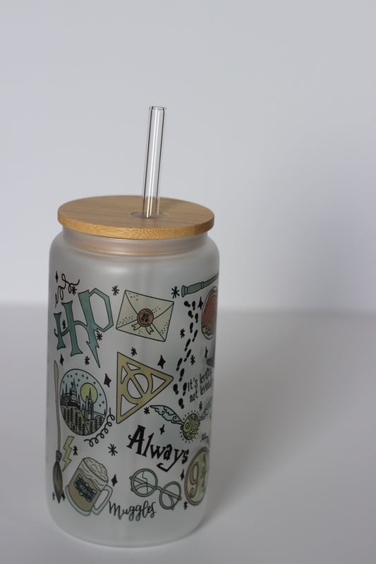 Harry Potter Glass Cup with lid and straw