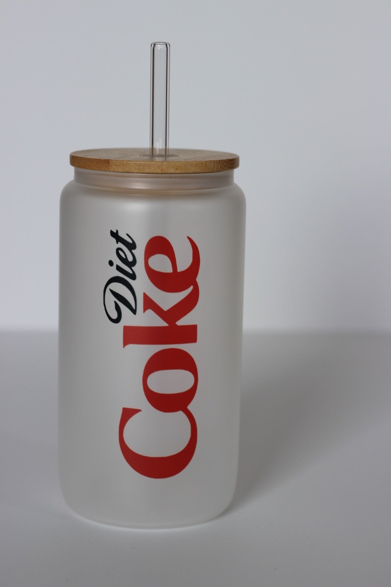 Diet Coke Glass Cup with lid and straw