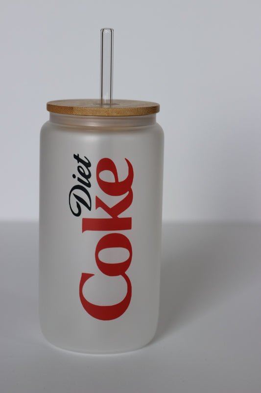Diet Coke Glass Cup with lid and straw