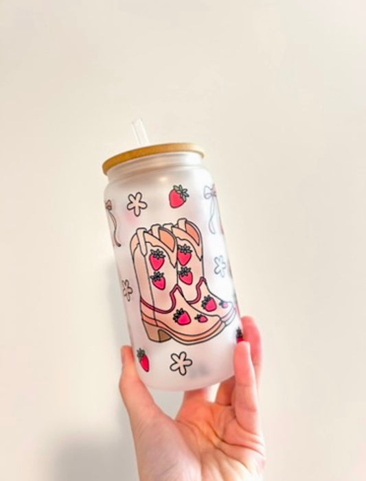Bows, Boots, Berry Sublimation Glass Can Cup